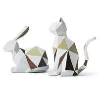 عرض ساخن على تماثيل الأرنب الهندسية المصنوعة من الراتينج والقط, تماثيل هندسية لتزيين المنزل