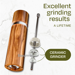 Custom Logo Wooden <b>Salt</b> and <b>Pepper</b> Grinder <b>Set</b> with Tray Adjustable Ceramic Rotor <b>Salt</b> and <b>Pepper</b> Mill Grinder Bottle <b>Set</b> - Product Image 4