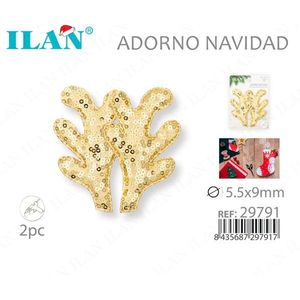 Ornamento Natalizio a Forma di Corna di Cervo Ilan 5.5x9mm con Paillettes Dorate, Set da 2 Pezzi per Decorazione Albero - Product Image 3