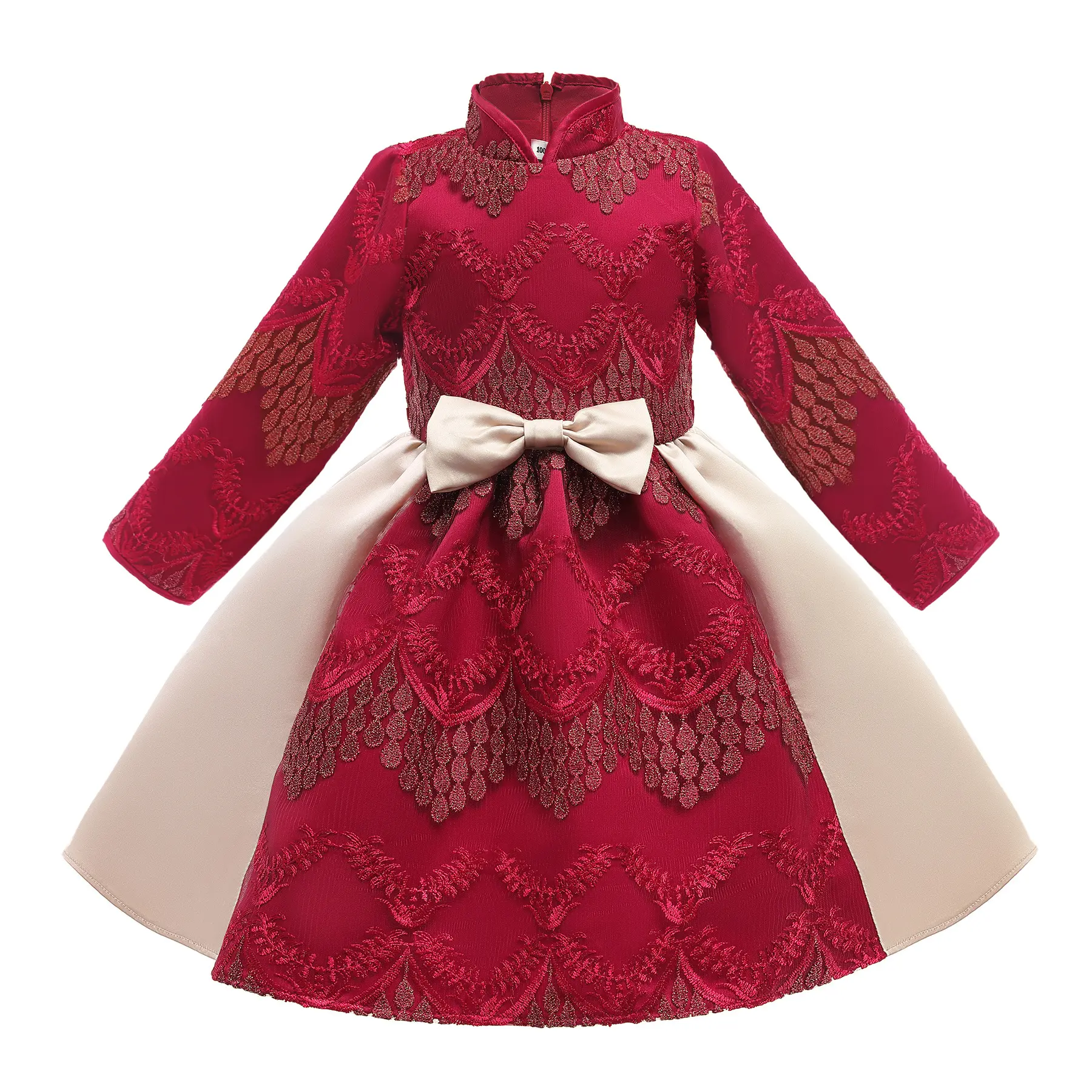 Christmas Chinese style girls party dress baby clothes princess dress long sleeves and velvet cheongsam dress