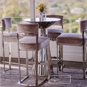 Taburete alto con cojín de terciopelo para el hogar, mueble con marco de metal plateado, de acero inoxidable, color blanco - Product Image 6