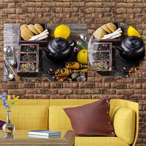 Printed <b>Canvas</b> <b>Wall</b> Art: Lemon & Teapot Kitchen Decor,TEMPERED GLASS ART - Product Image 3