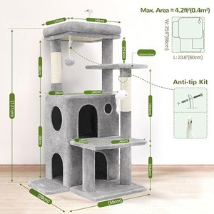 Árbol rascador para gatos de comercio exterior, con nido integrado, plataforma de salto multinivel y sisal, para gatos grandes - Product Image 2