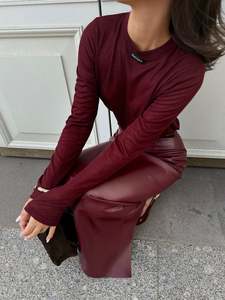 Vêtements d'automne pour femmes, <span class=keywords><strong>jupe</strong></span> <span class=keywords><strong>longue</strong></span> en <span class=keywords><strong>cuir</strong></span> PU sexy et ajustée, mini <span class=keywords><strong>jupe</strong></span> en <span class=keywords><strong>cuir</strong></span> à cordon de serrage, <span class=keywords><strong>jupe</strong></span> <span class=keywords><strong>longue</strong></span> d'été pour femmes - Product Image 3