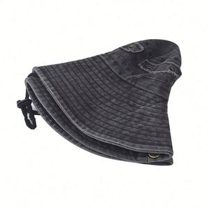 Chapeau Bob Pêcheur en Coton Lavé Respirant Anti-UV Pliable à Large Bord avec Cordon pour Printemps-Été - Product Image 3