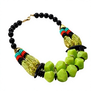 Stylish Geometric Resin <b>Beaded</b> <b>Necklace</b> Bohemia Unique Design Party Jewelry Gold Plated Multicolor Statement <b>Necklace</b> for Woman - Product Image 1