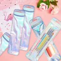 Sacs d'emballage transparents pour maquillage, crayons à sourcils holographiques laser, cosmétiques, à fermeture éclair trois côtés avec trou de suspension, vente en gros