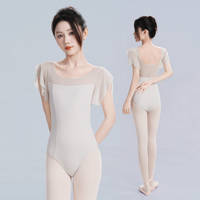 Maillot de Ballet de Malla con Manga Corta Volante para Mujer, Espalda Cuadrada, Body de Danza, Traje de Gimnasia para Adultos, Ropa de Danza, Disfraz de Ballet