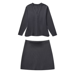 Spring Latest Design Woollen Ribbed Button Cardigan Mini <strong>Dress</strong> Knitted Two Piece Set Skirt - Product Image 5