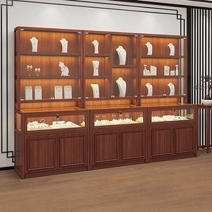 Vitrina de Joyería de Lujo Personalizada, Mueble de Madera Maciza de <span class=keywords><strong>Nogal</strong></span>, Iluminación LED, Acabado Barnizado, Estante de Vidrio Resistente - Product Image 1