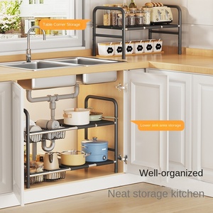 Modern <b>Kitchen</b> Retractable Drain Trough Storage <b>Rack</b> with Layered Pot <b>Rack</b> Multifunctional Organizing <b>Rack</b> - Product Image 6