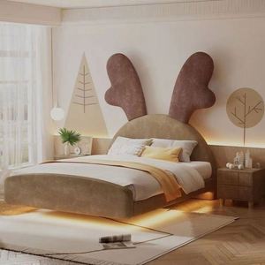 Lit d'appoint pour enfants, garçons et filles, moderne, taille standard, confortable, revêtement en coton, cadre en bois massif, couleur crème, meubles de chambre à coucher de marque - Product Image 4