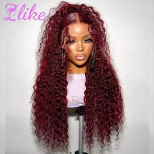 Perruque Lace Frontale 13x4 Ondulée Profonde Couleur Bourgogne 99j Densité 200% Cheveux Humains Brésiliens Vierges Pré-Pluckée Rouge pour Femmes - Product Image 1