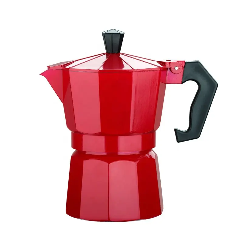 Pot Moka personnalisé portable rouge Italie classique sur le dessus de la cuisinière 1/2/3/6/9/12 tasses cafetière à espresso pour l'extérieur Machine à pot Moka personnalisée en aluminium