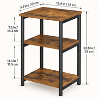 Table d'appoint vintage à 3 niveaux avec étagères imitation bois et structure métallique, petite table basse moderne pour salon et chambre à coucher
