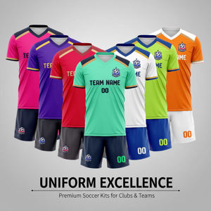 Seragam Sekolah Sepak Bola Custom Unisex Jersey Sepak Bola Pendek Cepat Kering Bernapas Logo Cetak Transfer Panas Latihan Musim Gugur 100% - Product Image 1