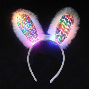 15 cm LED Light Flashing <strong>Easter</strong> Bunny Ears New Chinese Plush <strong>Headband</strong> for Party Decorations Sequin Material Christmas Graduation - Product Image 3