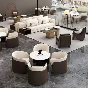 Ensemble de mobilier de restaurant moderne beige, canapé trois places avec deux fauteuils individuels marron foncé et table basse rectangulaire pour café - Product Image 3