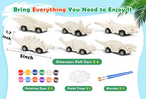 Educational Arts and Crafts DIY Gifts 2 in 1 <strong>Dinosaurs</strong> <strong>Painting</strong> Pull Back Cars Set - Product Image 6