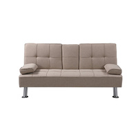 Canapé-lit convertible en lin beige, avec porte-gobelets et dossier réglable, idéal pour les petits appartements et les chambres d'hôtes, certifié BSCI