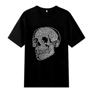Хлопковый материал, изготовленный на заказ, Женский Блестящий жилет-футболка со стразами и черепом с вашим собственным логотипом со стразами