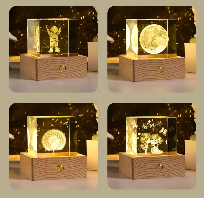Glass Paperweight Wholesale Souvenir 3D Laser Engraved Dandelion Crystal Glass Paperweight Cube