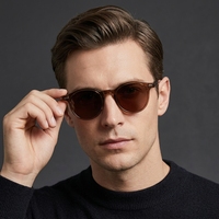 Lunettes de soleil Tortoise Shell pour hommes, monture ronde en acétate, verres teintés, style rétro vintage, pour la conduite, vente en gros, logo personnalisé