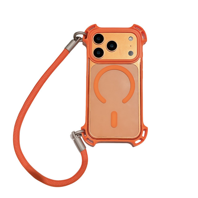 SimpleTransparent Magnetic Mobile Phone Case With Lanyard Acrylic Four-corner Anti-falling Hard Protective Case for iPhone 17