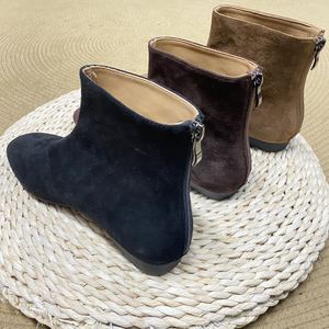 Botines de Ante 100% Piel de Cordero para Mujer, Tallas Grandes, Tacón Plano Suave, Punta Redonda, Personalizables con Logotipo - Product Image 5