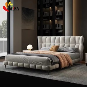 Высококачественная современная кожаная деревянная мебель: роскошная кровать размера King Size с двойной обивкой - Product Image 5