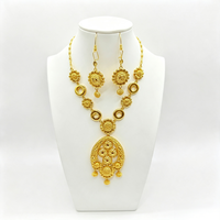 Parures de bijoux plaquées or 24 carats en gros de Dubaï pour femmes, ensemble collier et boucles d'oreilles de mariée, style Moyen-Orient, africain, arabe, pour mariage