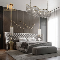 Art de luxe personnalisé usine meubles de chambre à coucher principale tissu tufté bouton lit large tête de lit haute lit double king size