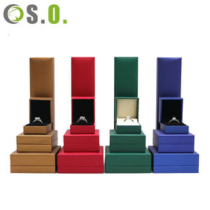 Boîte à bijoux en carton imitation cuir PU bleue, personnalisée, pour collier, bracelet, boucles d'oreilles, bagues, vente en gros - Product Image 2