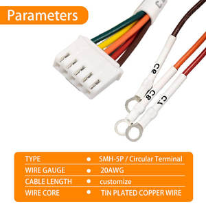 SMH250 ชุดสายไฟเชื่อมต่อแบบวงกลม 5 พิน UL1007 22AWG ชุดสายไฟฟ้าสำหรับสัญญาณคอนโทรลเลอร์แบบฝัง - Product Image 3