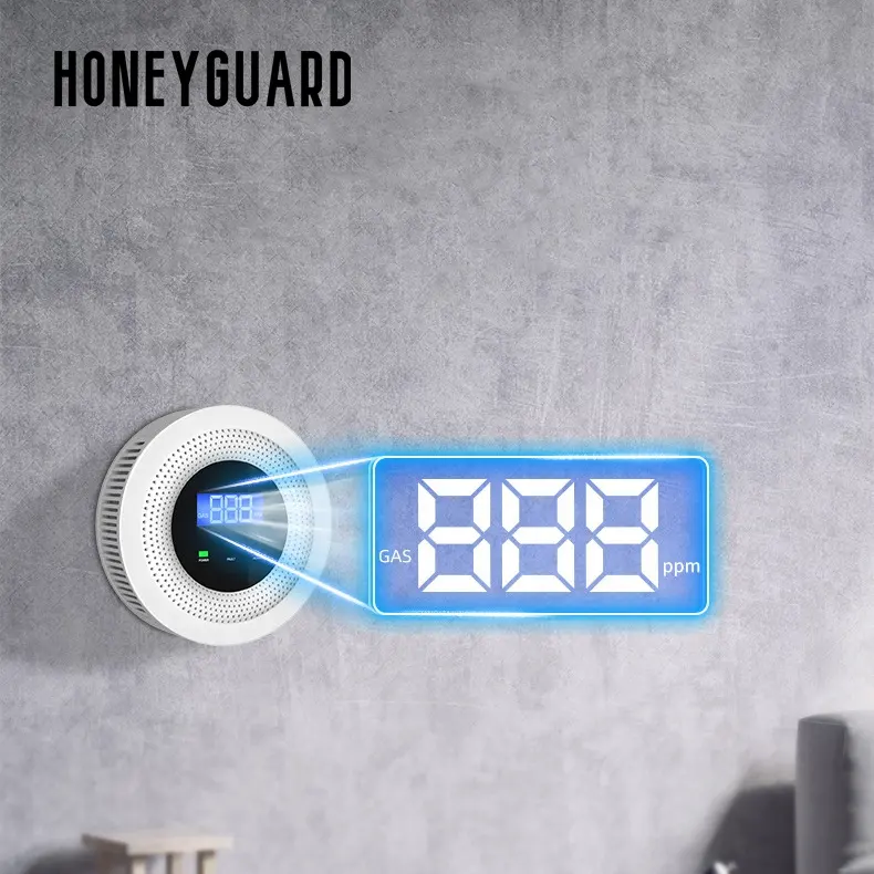 HONEYGUARD HSA002 produsen grosir RF433 WiFi nirkabel aplikasi Tuya CO karbon monoksida detektor Alarm Gas untuk keamanan rumah