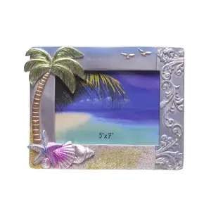 कस्टम 3D राल शिल्प थोक हाथ चित्रित समुद्र तट शैली घर की सजावट के राल फोटो चित्र फ़्रेम