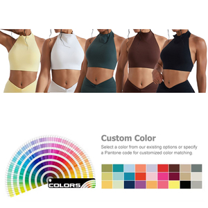 Débardeur de <span class=keywords><strong>yoga</strong></span> à col montant effet seconde peau pour femme, avec soutien-gorge de sport rembourré intégré, idéal pour le fitness décontracté et les séances d'entraînement serrées - Product Image 2