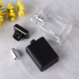 Botella de Perfume Rectangular Negra Mate de 50 ml Personalizada, Etiqueta Privada, Tapa de Madera, Botella de Vidrio con Atomizador para Marcas de Lujo, Marca Lingka - Product Image 1
