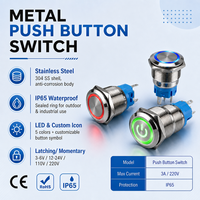 12mm 16mm 19mm 22mm 25mm 30mm IP65 Sakelar Tombol Tekan LED Cincin Bercahaya Elektronik Tahan Air Logam dengan Pengunci dan Mode Momentary