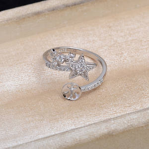 Support de bague ouvert en argent 925 pour accessoires DIY, pentagramme, pour perles de 8-10 mm, vide, 5814, pour la fabrication de bijoux - Product Image 4