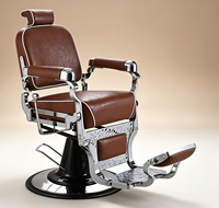 Fauteuil de Barbier Vintage de Luxe Chromé Marron avec Inclinaison Hydraulique, Chaise de Salon Robuste pour Hommes, Barbier, Soins Personnels