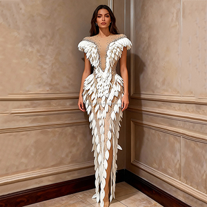 Novance Y5514 Abito da Sera Glamour con Paillettes Bianche, Senza Maniche, con Spacco Alto, <span class=keywords><strong>Vestito</strong></span> da Cerimonia per Donne - Product Image 1