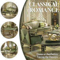 Ensemble de Canapés Sectionnels de Salon Haut de Gamme en Bois Massif, Style Européen, Tissu Vert, Luxe Classique