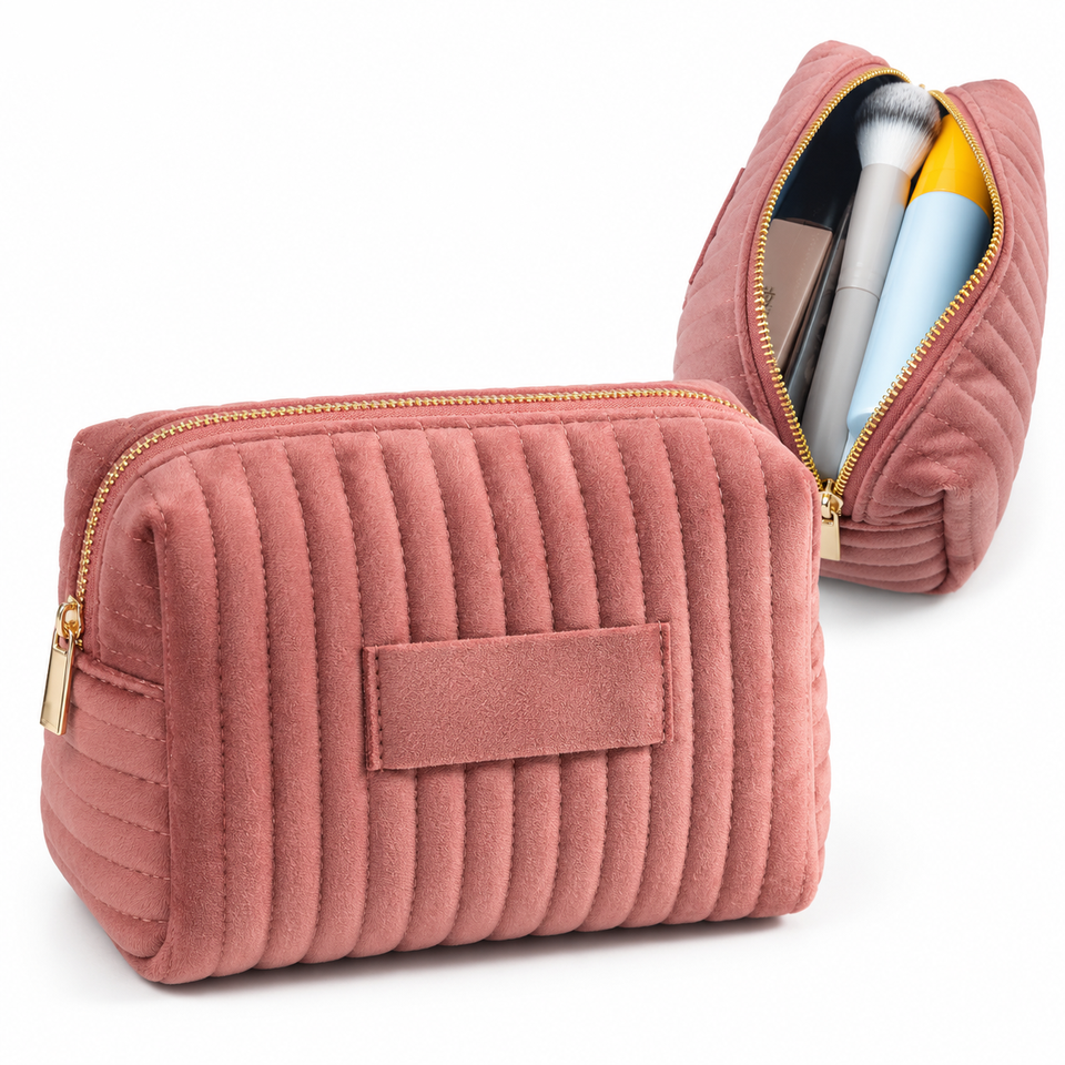 Custom Logo Quilted Velvet Makeup Bag Personalized Embroidered Cosmetic ...