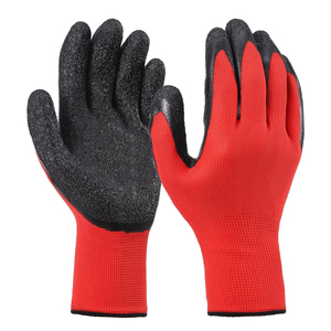 Gants de travail de sécurité en nylon rouge tricoté avec revêtement antidérapant en caoutchouc et protection en latex froissé - Product Image 1