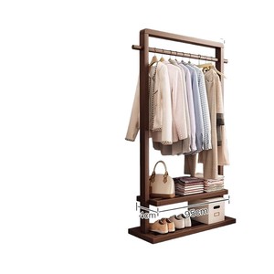 High-end walnut-colored household <b>clothes</b> <b>rack</b>, floor-standing, indoor movable multi-layer <b>clothes</b> <b>rack</b>, simple and thickened - Product Image 5
