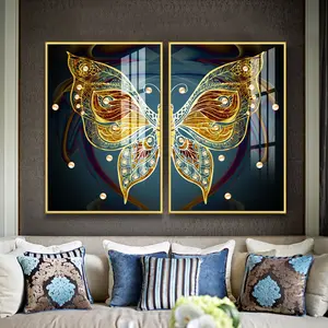 Wohnzimmer Schlafzimmer Dekor Nordic Golden Butterfly Wall Modern Style Leinwand moderne Schmetterling Kristall malerei Bilder