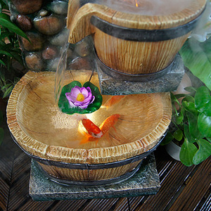 Fontaine d'eau en résine Chunshan à plusieurs niveaux, décoration intérieure et extérieure avec lumière 110-230V, ornement de jardin - Product Image 2