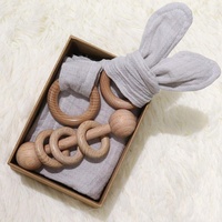 3 à 10 mois bébé fille garçon anneau en bois dentition pratique dentaire jouet bébé mâcher salive serviette ensemble BL011801
