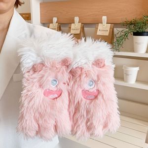 Guantes de Cinco Dedos con Diseño de Monstruo Adorable, Color Rosa, Forrados de Felpa, Cálidos para Invierno, Resistentes al Viento, para Ciclismo - Product Image 1